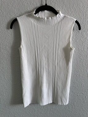 Industry Ribbed Mock Neck Sleeveless Top Ivory Stretch Knit Minimalist XS